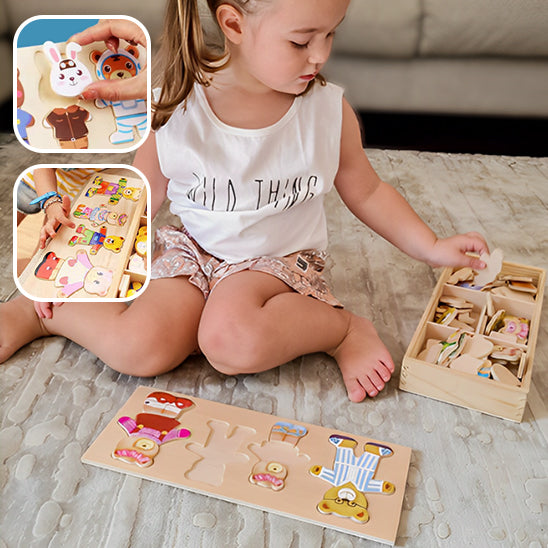 Puzzle habillage animaux en bois