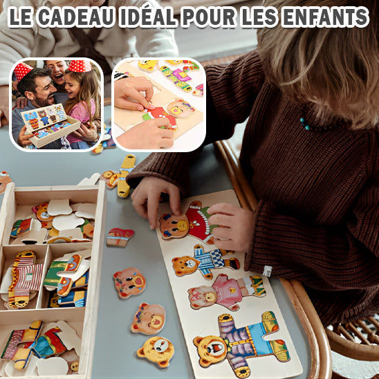 Puzzle habillage animaux en bois