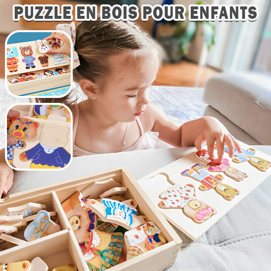 Puzzle habillage animaux en bois